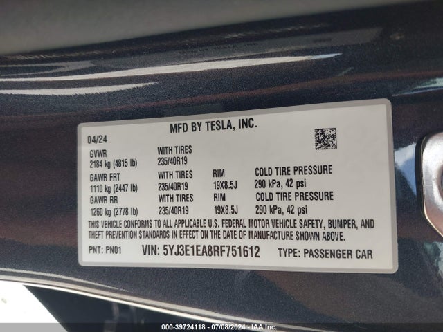 2024 TESLA MODEL 3 5YJ3E1EA8RF751612 Photo 8