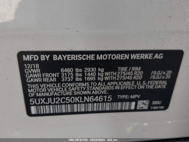 5UXJU2C50KLN64615 BMW X5 Xdrive50i