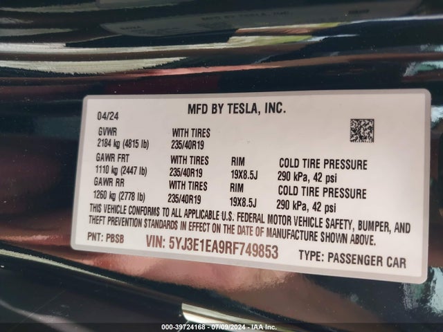 2024 TESLA MODEL 3 5YJ3E1EA9RF749853 Photo 8
