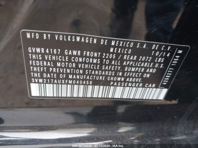3VW217AUXFM040458 Volkswagen Golf Tsi S 4-door