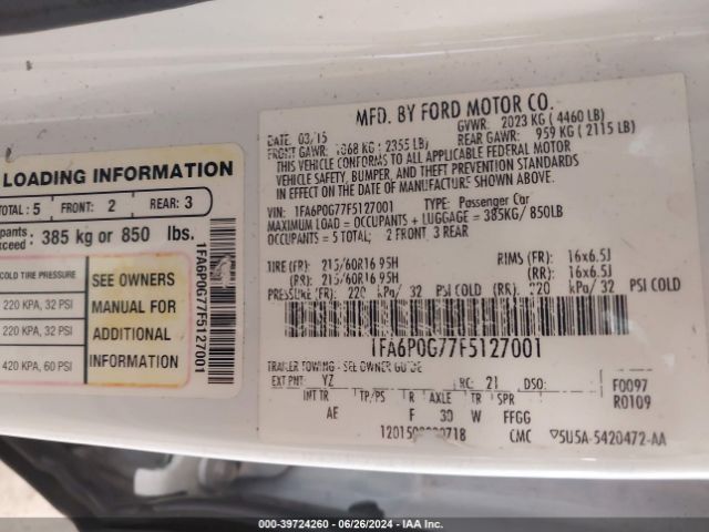 1FA6P0G77F5127001 Ford FUSION S