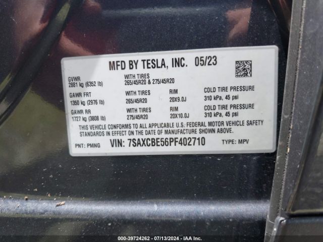 7SAXCBE56PF402710 Tesla Model X Dual Motor All-wheel Drive/standard Range