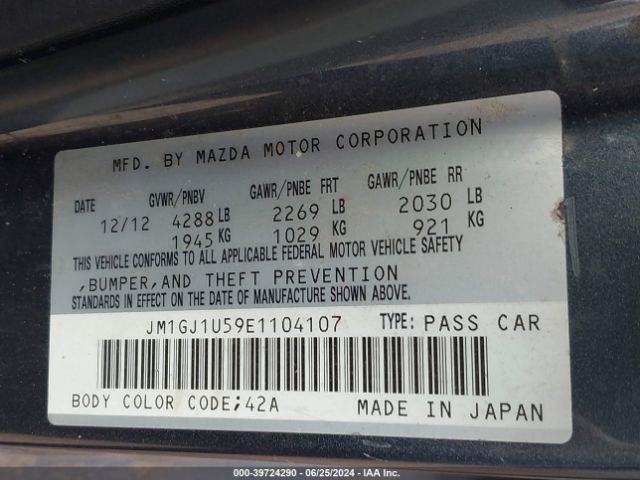 JM1GJ1U59E1104107 Mazda Mazda6 I Sport