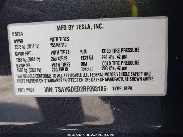 2024 TESLA MODEL Y 7SAYGDED2RF093106 Photo 8