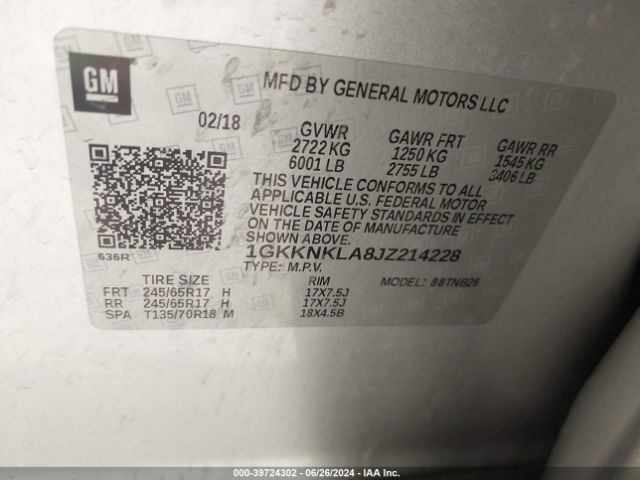 1GKKNKLA8JZ214228 GMC Acadia Sle-1