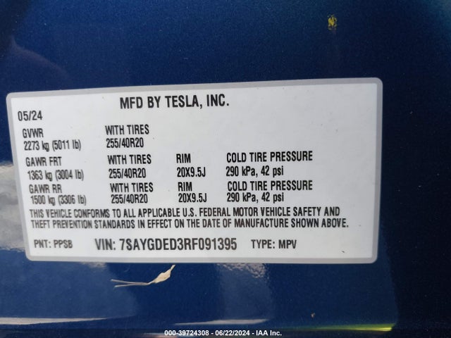 2024 TESLA MODEL Y 7SAYGDED3RF091395 Photo 8