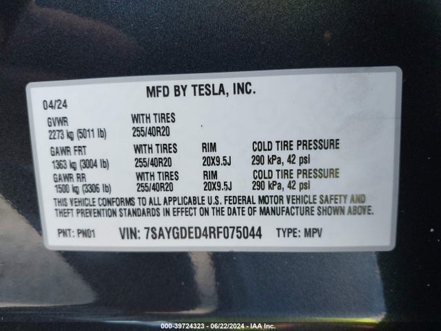 2024 TESLA MODEL Y 7SAYGDED4RF075044 Photo 8