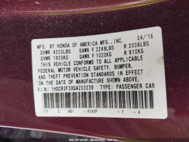 1HGCR2F3XGA203239 Honda ACCORD LX