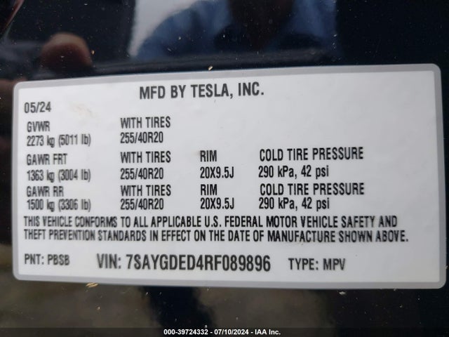 2024 TESLA MODEL Y 7SAYGDED4RF089896 Photo 8