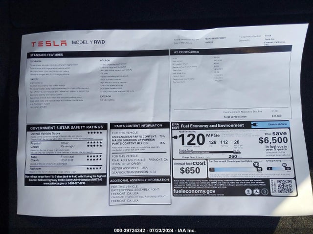 Tesla Model Y Long Range/rwd 2024 7SAYGDED5RF089311 Image 13