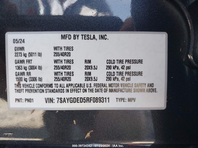 2024 TESLA MODEL Y 7SAYGDED5RF089311 Photo 8