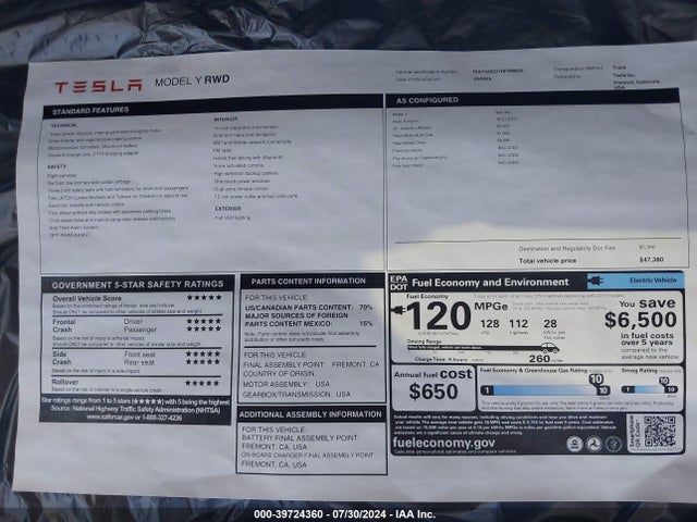 Tesla Model Y Long Range/rwd 2024 7SAYGDED7RF096633 Image 14
