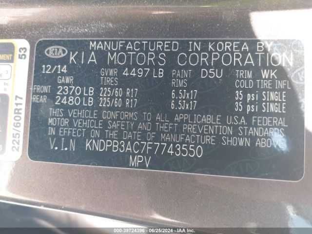 KNDPB3AC7F7743550 KIA Sportage Lx
