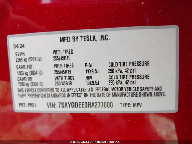2024 TESLA MODEL Y 7SAYGDEE0RA277000 Photo 8