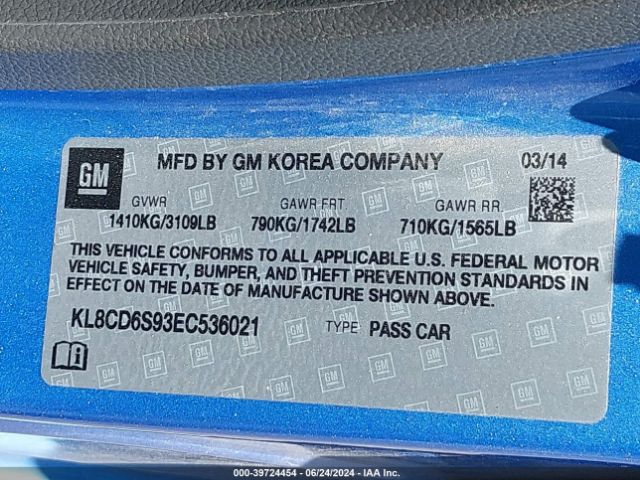 KL8CD6S93EC536021 Chevrolet Spark 1lt Auto