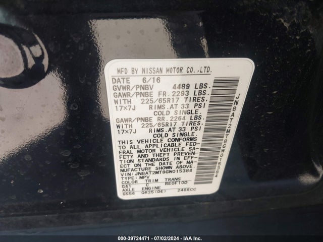 Nissan ROGUE S 2016 JN8AT2MT8GW015384 Image 9