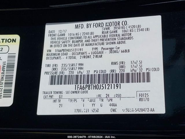 1FA6P8TH0J5121191 Ford Mustang Ecoboost