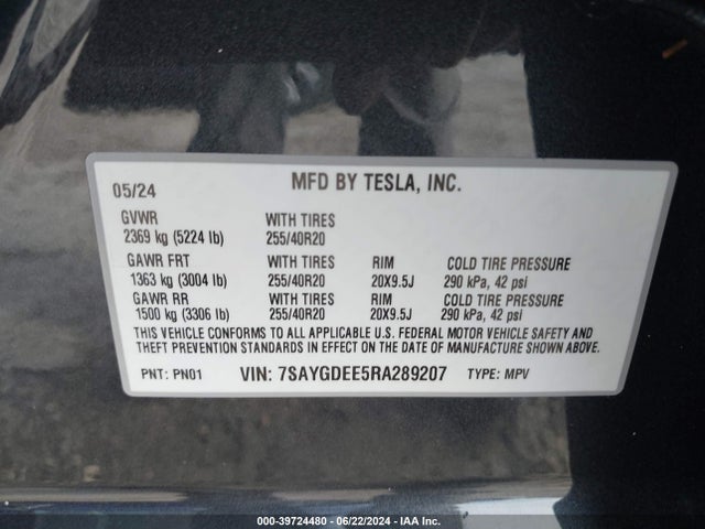 2024 TESLA MODEL Y 7SAYGDEE5RA289207 Photo 8