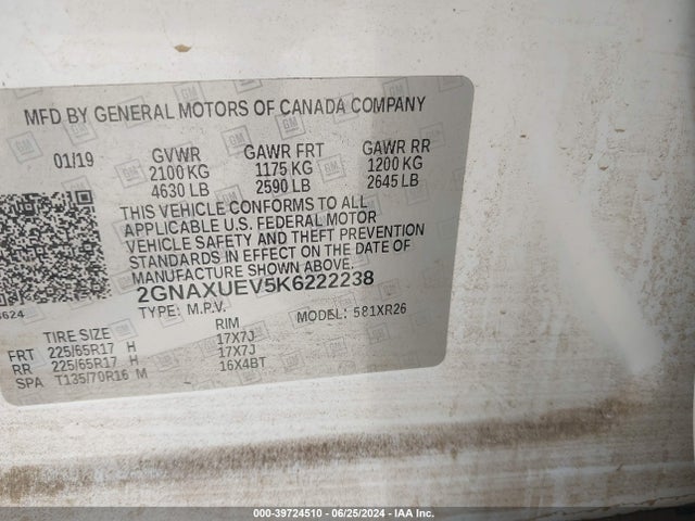 Chevrolet EQUINOX LT 2019 2GNAXUEV5K6222238 Image 9