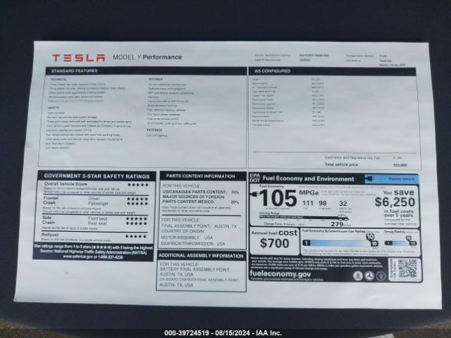 7SAYGDEF1RA281842 Tesla Model Y Performance Dual Motor All-wheel Drive
