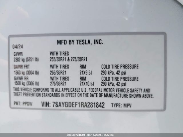 7SAYGDEF1RA281842 Tesla Model Y Performance Dual Motor All-wheel Drive