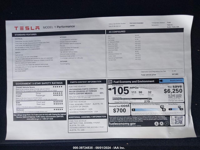 7SAYGDEF2RA269862 Tesla Model Y Performance Dual Motor All-wheel Drive
