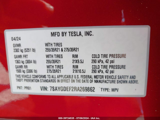 2024 TESLA MODEL Y 7SAYGDEF2RA269862 Photo 8