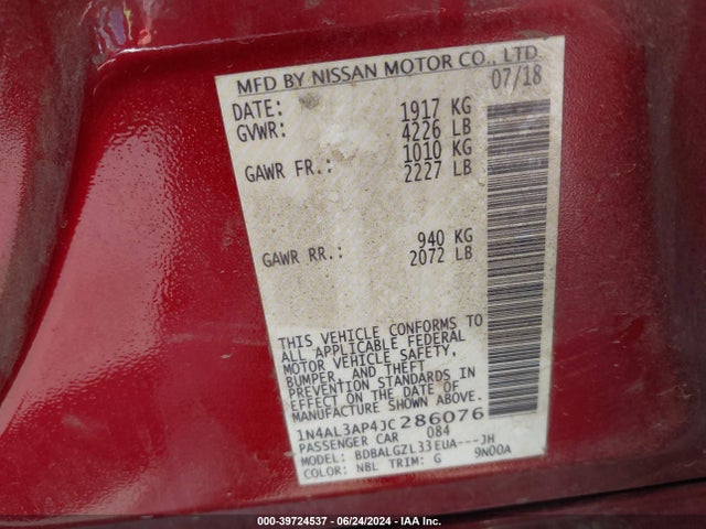 Nissan Altima 2.5 S 2018 1N4AL3AP4JC286076 Image 9