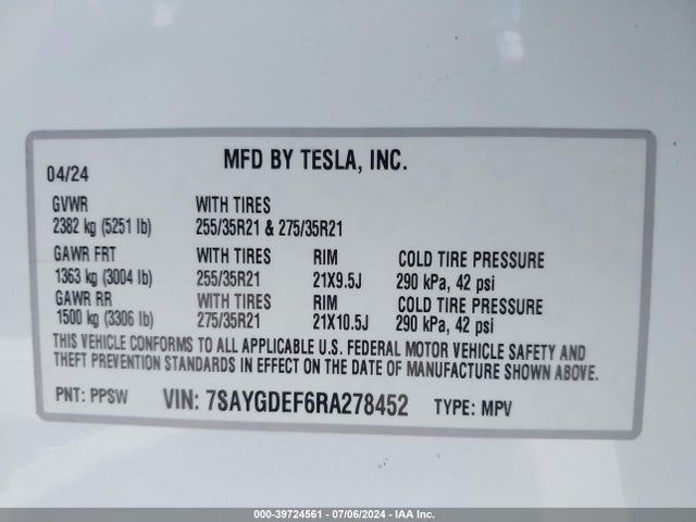 2024 TESLA MODEL Y 7SAYGDEF6RA278452 Photo 8
