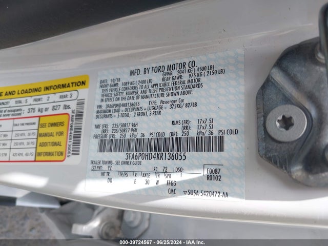 Ford FUSION SE 2019 3FA6P0HD4KR136055 Image 9