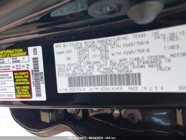 Toyota Tacoma Prerunner 2015 5TFJX4GN5FX049039 Image 9