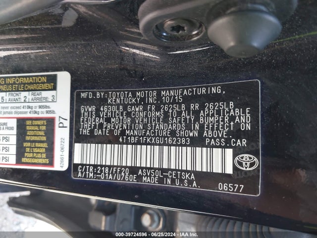Toyota CAMRY SE 2016 4T1BF1FKXGU162383 Image 9