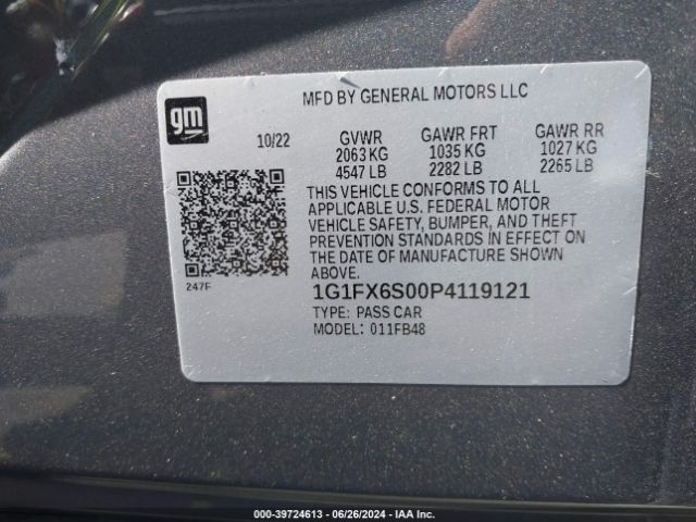 1G1FX6S00P4119121 Chevrolet Bolt Ev Fwd 2lt