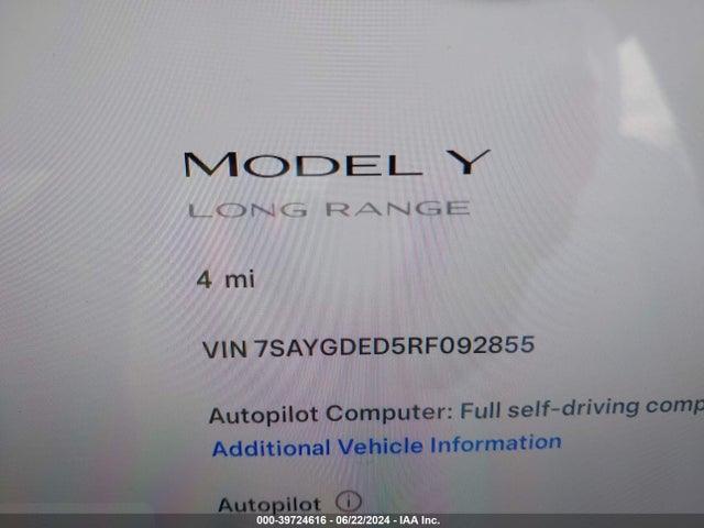 2024 TESLA MODEL Y 7SAYGDED5RF092855 Photo 6