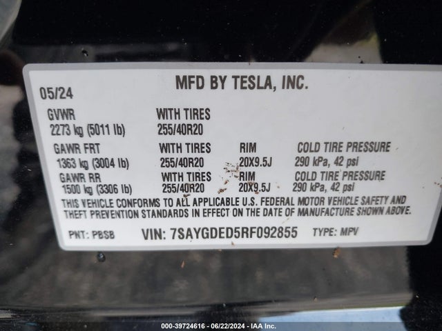 2024 TESLA MODEL Y 7SAYGDED5RF092855 Photo 8