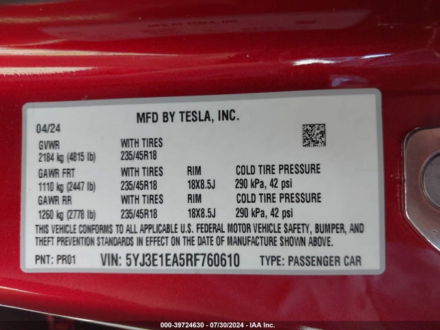 2024 TESLA MODEL 3 5YJ3E1EA5RF760610 Photo 8