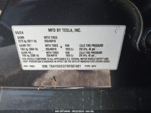 2024 TESLA MODEL Y 7SAYGDED7RF087401 Photo 8