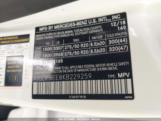 4JGDF6EE8KB229259 Mercedes-Benz Gls 450 4matic
