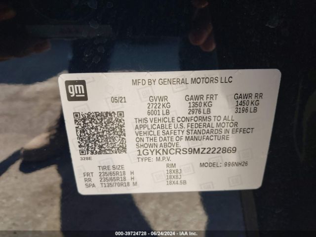1GYKNCRS9MZ222869 Cadillac Xt5 Fwd Premium Luxury