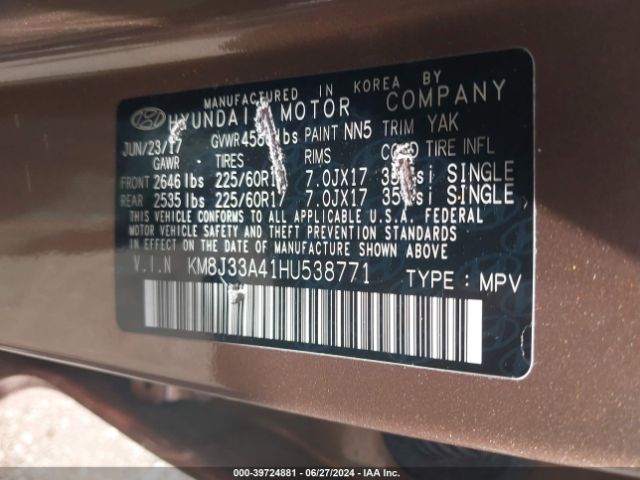 KM8J33A41HU538771 Hyundai TUCSON SE