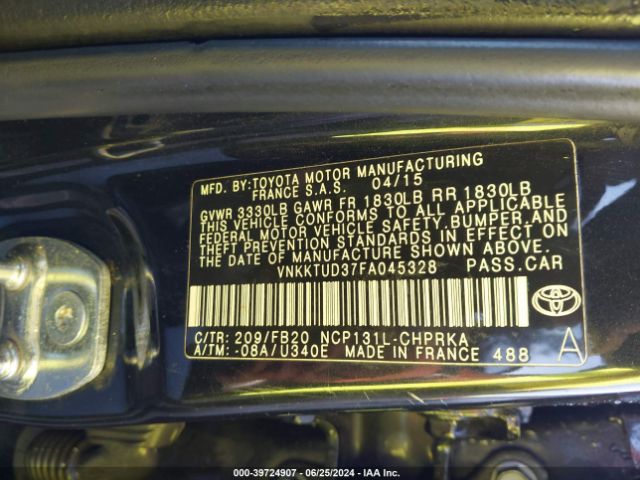 VNKKTUD37FA045328 Toyota YARIS LE