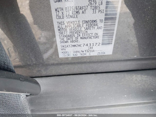 Nissan ROGUE S 2017 5N1AT2MM2HC743172 Image 9