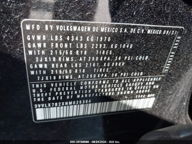 3VVLX7B2XNM025364 Volkswagen Taos 1.5t Se