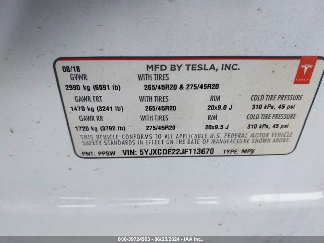 5YJXCDE22JF113670 Tesla Model X 100d/75d/p100d