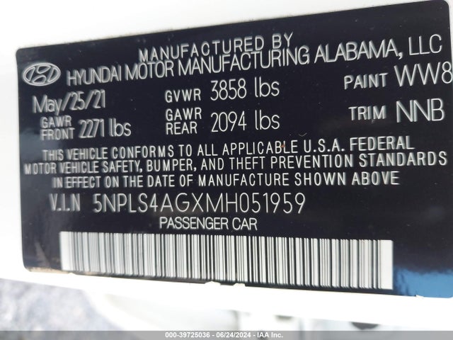 Hyundai ELANTRA SEL 2021 5NPLS4AGXMH051959 Image 9