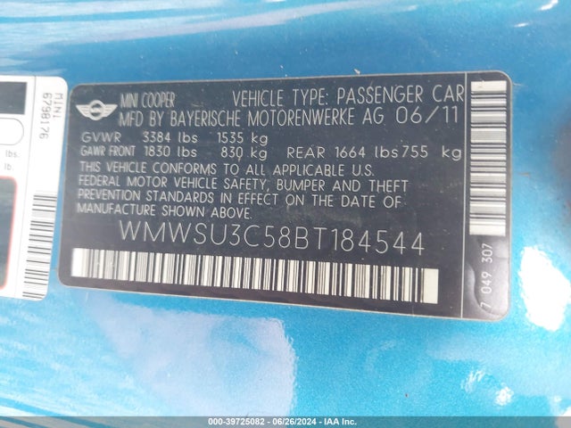 2011 MINI COOPER WMWSU3C58BT184544 Photo 8