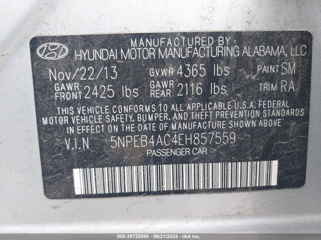 Hyundai SONATA GLS 2014 5NPEB4AC4EH857559 Image 9