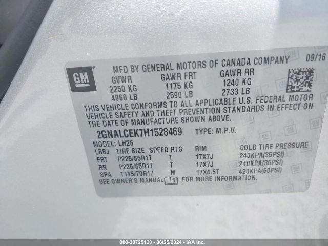 2GNALCEK7H1528469 Chevrolet EQUINOX LT