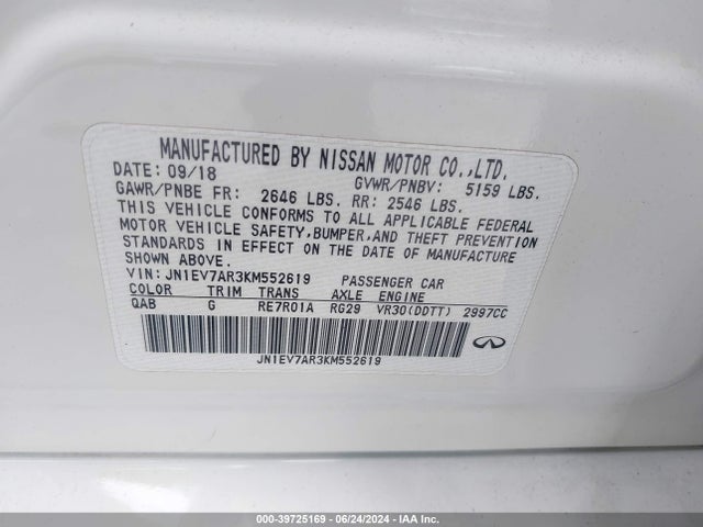 JN1EV7AR3KM552619 Infiniti Q50 3.0t Luxe