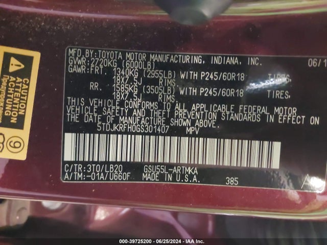 Toyota Highlander Xle V6 2016 5TDJKRFH0GS301407 Image 9